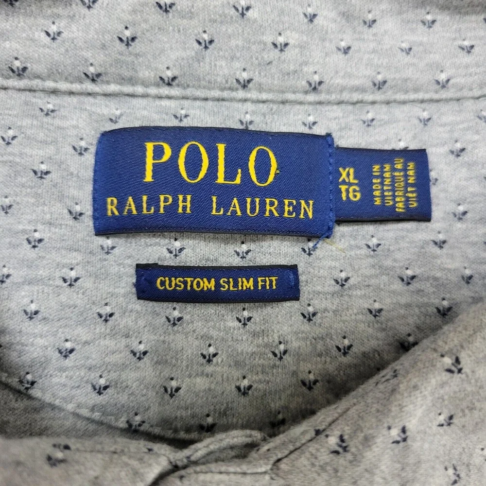 Polo Ralph Lauren Custom Slim Fit Mens XL Gray All Over Long Sleeve Polo‎ Pony